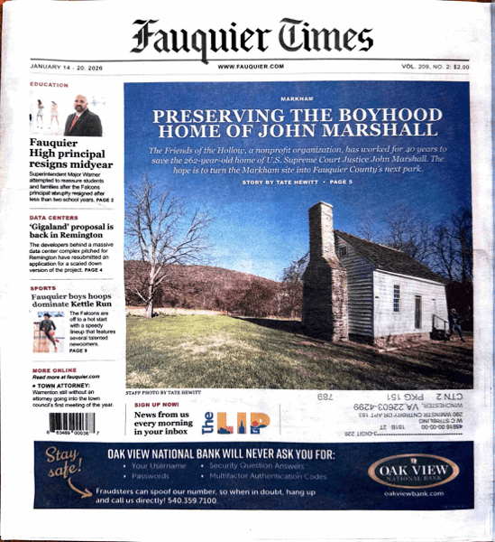 Fauquier Times article about the Hollow